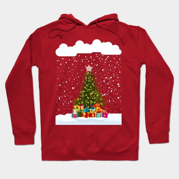 Outdoor snow Christmas fir Tree fresh snowflakes falling Hoodie by Artstastic